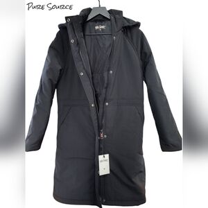 Pure Source Black Hooded Coat Womens Medium Heeated (Needs Battery Pack)